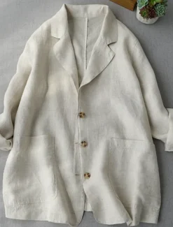 Best Women's Blazer Comfortable Breathable Pocket Buttons Casual Plain Office Street Casual Daily Wear Single Breasted Regular Turndown Loose Fit Long Sleeve Outerwear Navy Beige Summer Fall Women Shirts|Blazers & Suits