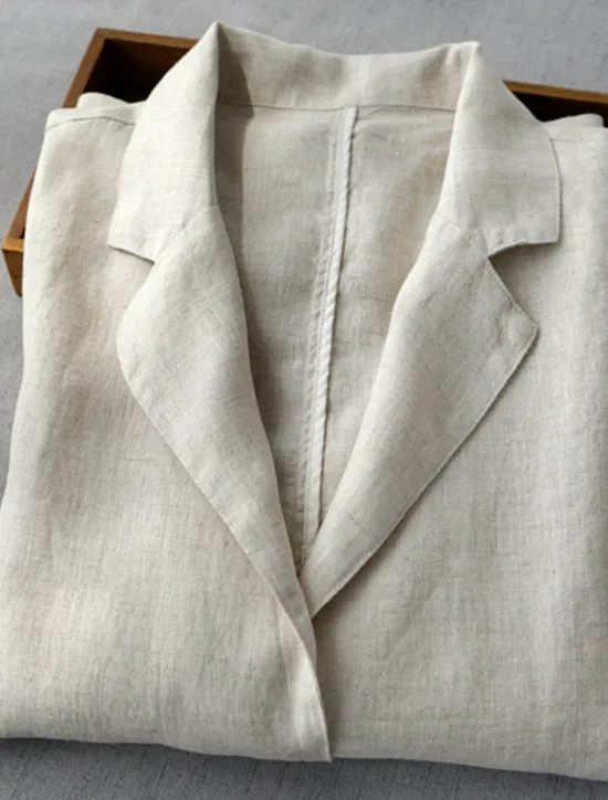 Best Women's Blazer Comfortable Breathable Pocket Buttons Casual Plain Office Street Casual Daily Wear Single Breasted Regular Turndown Loose Fit Long Sleeve Outerwear Navy Beige Summer Fall Women Shirts|Blazers & Suits