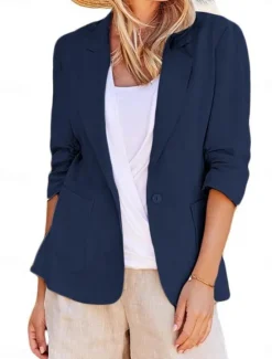 Best Women's Blazer Comfortable Breathable Pocket Casual Plain Office Work Street Casual Single Breasted Regular Turndown Regular Fit Long Sleeve Outerwear Black White Yellow Summer Spring Women Blazers & Suits