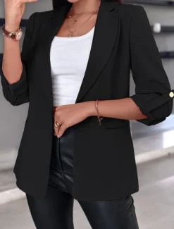 Discount Women's Blazer Formal Button Plain Casual / Daily Fashion Regular Fit Outerwear Long Sleeve Fall Black S Women Blazers & Suits