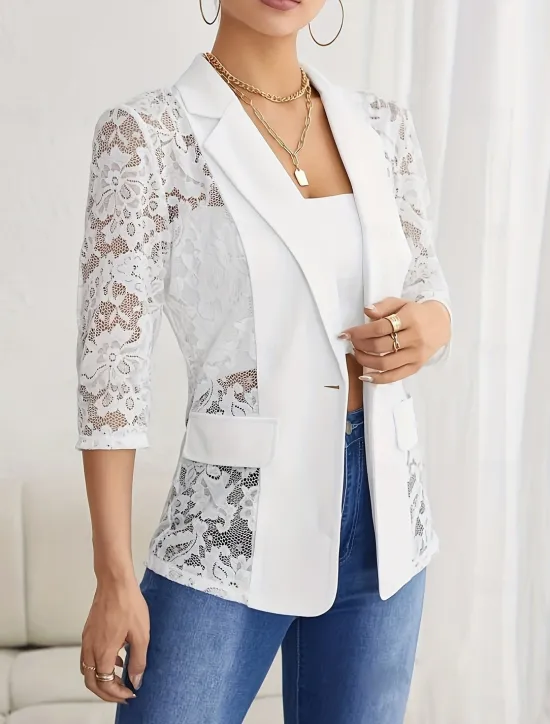 Sale Women's Blazer Formal Lace Plain Breathable Streetwear Regular Fit Outerwear Long Sleeve Spring Black S Women Blazers & Suits