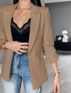 Hot Women's Blazer Formal Solid Color Casual / Daily Fashion Regular Fit Outerwear Long Sleeve Winter Black S Women Blazers & Suits