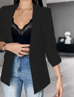 Hot Women's Blazer Formal Solid Color Casual / Daily Fashion Regular Fit Outerwear Long Sleeve Winter Black S Women Blazers & Suits