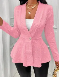 Sale Women's Blazer Office Deep V Ruffle Solid Color Warm Fashion Regular Fit Outerwear Long Sleeve Spring White S Women Blazers & Suits