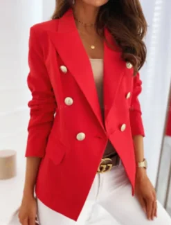 Clearance Women's Blazer Office Formal Button Pink Fall Windproof Streetwear Double Breasted Lapel Outerwear Long Sleeve Summer Black S Women Blazers & Suits