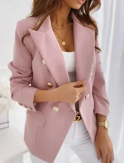 Clearance Women's Blazer Office Formal Button Pink Fall Windproof Streetwear Double Breasted Lapel Outerwear Long Sleeve Summer Black S Women Blazers & Suits