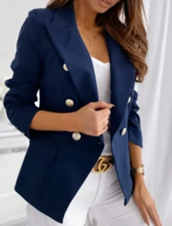 Clearance Women's Blazer Office Formal Button Pink Fall Windproof Streetwear Double Breasted Lapel Outerwear Long Sleeve Summer Black S Women Blazers & Suits