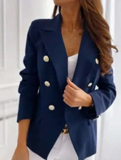 Clearance Women's Blazer Office Formal Button Pink Fall Windproof Streetwear Double Breasted Lapel Outerwear Long Sleeve Summer Black S Women Blazers & Suits
