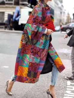 Clearance Women's Blazer Office Work Street Fall Winter Long Coat Loose Fit Thermal Warm Comtemporary Stylish Casual Jacket Long Sleeve Print Floral Print Red Blue Green Women Coats & Trench Coats