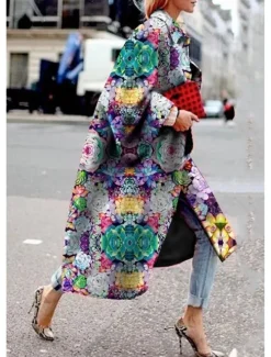 Clearance Women's Blazer Office Work Street Fall Winter Long Coat Loose Fit Thermal Warm Comtemporary Stylish Casual Jacket Long Sleeve Print Floral Print Red Blue Green Women Coats & Trench Coats