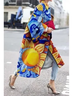 Clearance Women's Blazer Office Work Street Fall Winter Long Coat Loose Fit Thermal Warm Comtemporary Stylish Casual Jacket Long Sleeve Print Floral Print Red Blue Green Women Coats & Trench Coats
