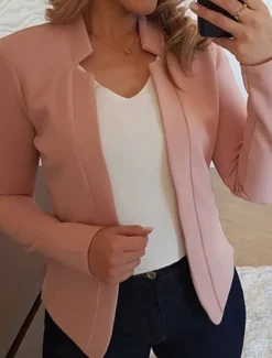 Online Women's Blazer Open Front Stand Collar Jacket Fall Pink Office Business Slim Fit Coat Fashion Outerwear Long Sleeve Black Women Blazers & Suits
