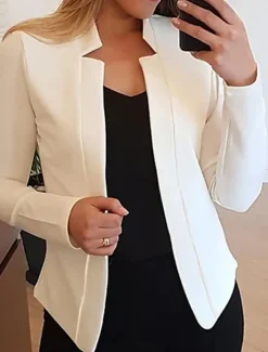 Online Women's Blazer Open Front Stand Collar Jacket Fall Pink Office Business Slim Fit Coat Fashion Outerwear Long Sleeve Black Women Blazers & Suits