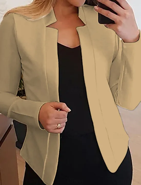Online Women's Blazer Open Front Stand Collar Jacket Fall Pink Office Business Slim Fit Coat Fashion Outerwear Long Sleeve Black Women Blazers & Suits