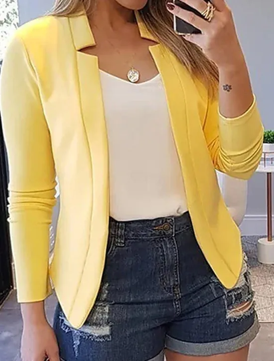 Online Women's Blazer Open Front Stand Collar Jacket Fall Pink Office Business Slim Fit Coat Fashion Outerwear Long Sleeve Black Women Blazers & Suits