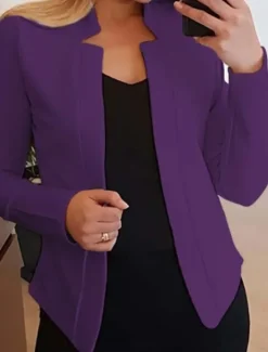 Online Women's Blazer Open Front Stand Collar Jacket Fall Pink Office Business Slim Fit Coat Fashion Outerwear Long Sleeve Black Women Blazers & Suits