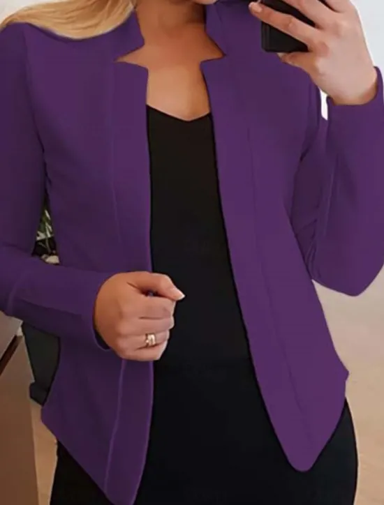 Online Women's Blazer Open Front Stand Collar Jacket Fall Pink Office Business Slim Fit Coat Fashion Outerwear Long Sleeve Black Women Blazers & Suits