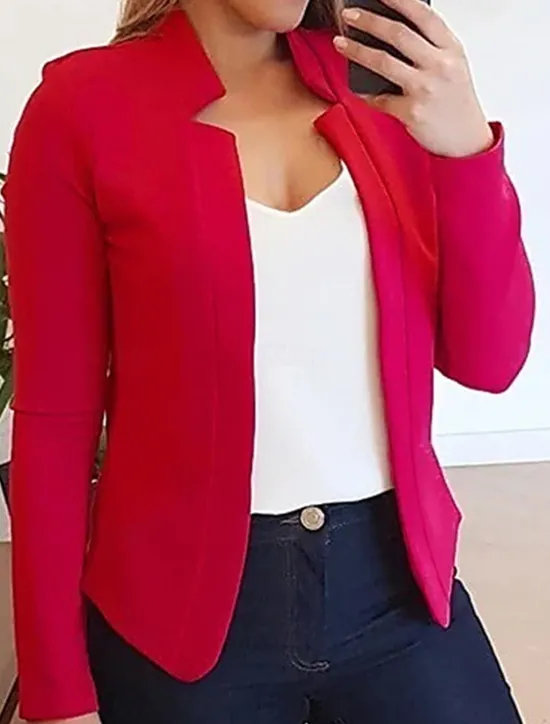 Online Women's Blazer Open Front Stand Collar Jacket Fall Pink Office Business Slim Fit Coat Fashion Outerwear Long Sleeve Black Women Blazers & Suits