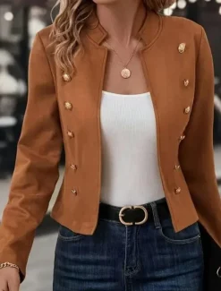Discount Women's Blazer Outdoor Button Solid Color Breathable Fashion Regular Fit Outerwear Long Sleeve Fall Black S Women Blazers & Suits|Jackets