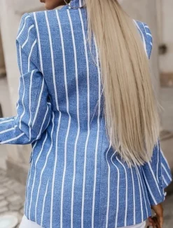 Women's Blazer Outdoor Button Stripe Windproof Fashion Regular Fit Outerwear Long Sleeve Fall S Women Blazers & Suits
