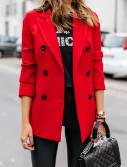 New Women's Blazer Outdoor Button Solid Color Warm Fashion Regular Fit Outerwear Long Sleeve Fall Light Blue S Women Blazers & Suits