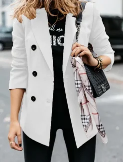 New Women's Blazer Outdoor Button Solid Color Warm Fashion Regular Fit Outerwear Long Sleeve Fall Light Blue S Women Blazers & Suits