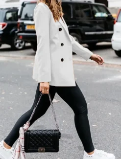 New Women's Blazer Outdoor Button Solid Color Warm Fashion Regular Fit Outerwear Long Sleeve Fall Light Blue S Women Blazers & Suits