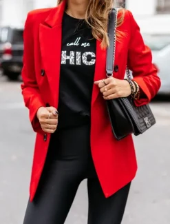 New Women's Blazer Outdoor Button Solid Color Warm Fashion Regular Fit Outerwear Long Sleeve Fall Light Blue S Women Blazers & Suits