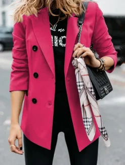 New Women's Blazer Outdoor Button Solid Color Warm Fashion Regular Fit Outerwear Long Sleeve Fall Light Blue S Women Blazers & Suits