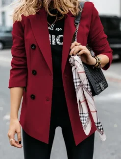 New Women's Blazer Outdoor Button Solid Color Warm Fashion Regular Fit Outerwear Long Sleeve Fall Light Blue S Women Blazers & Suits