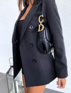 New Women's Blazer Outdoor Button Solid Color Warm Fashion Regular Fit Outerwear Long Sleeve Fall Light Blue S Women Blazers & Suits