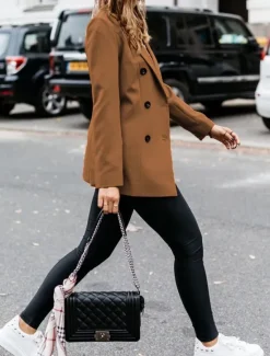New Women's Blazer Outdoor Button Solid Color Warm Fashion Regular Fit Outerwear Long Sleeve Fall Light Blue S Women Blazers & Suits