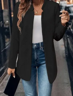 Hot Women's Blazer Solid Color Comfortable Fashion Regular Fit Outerwear Long Sleeve Winter Black S Women Blazers & Suits