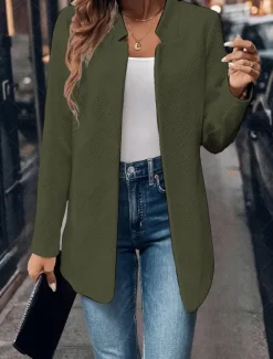 Hot Women's Blazer Solid Color Comfortable Fashion Regular Fit Outerwear Long Sleeve Winter Black S Women Blazers & Suits