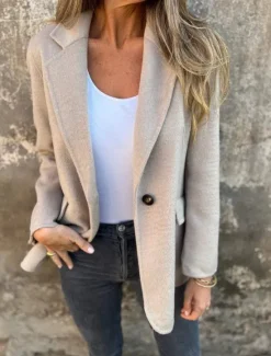 Outlet Women's Blazer V Neck Buttons Plain Comfortable Fashion Regular Fit Outerwear Long Sleeve Winter Black S Women Blazers & Suits