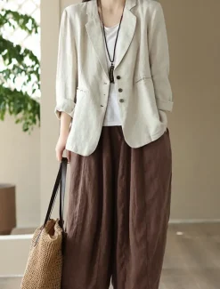 Sale Women's Blazer Work Button Solid Color Breathable OL Style Regular Fit Outerwear Long Sleeve Fall Orange M Women Blazers & Suits