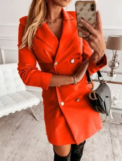 Best Women's Blazer Work Button Solid Color Breathable OL Style Regular Fit Outerwear Long Sleeve Fall Yellow S Women Blazers & Suits