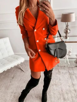 Best Women's Blazer Work Button Solid Color Breathable OL Style Regular Fit Outerwear Long Sleeve Fall Yellow S Women Blazers & Suits