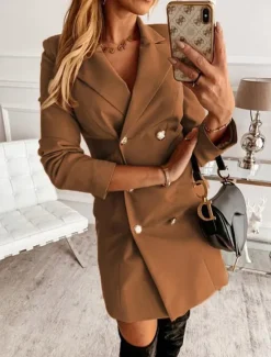 Best Women's Blazer Work Button Solid Color Breathable OL Style Regular Fit Outerwear Long Sleeve Fall Yellow S Women Blazers & Suits