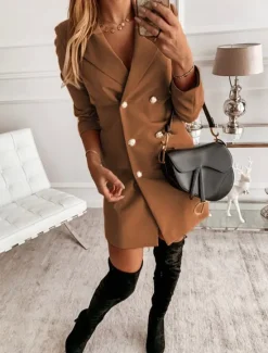 Best Women's Blazer Work Button Solid Color Breathable OL Style Regular Fit Outerwear Long Sleeve Fall Yellow S Women Blazers & Suits