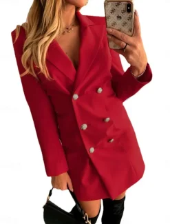 Best Women's Blazer Work Button Solid Color Breathable OL Style Regular Fit Outerwear Long Sleeve Fall Yellow S Women Blazers & Suits