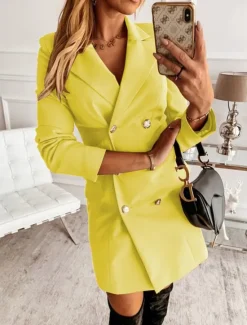 Best Women's Blazer Work Button Solid Color Breathable OL Style Regular Fit Outerwear Long Sleeve Fall Yellow S Women Blazers & Suits