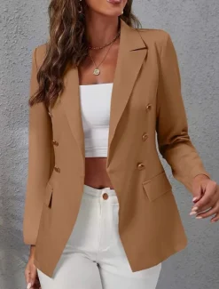 Online Women's Blazer Work Button Solid Color Breathable OL Style Regular Fit Outerwear Long Sleeve Fall Black S Women Blazers & Suits