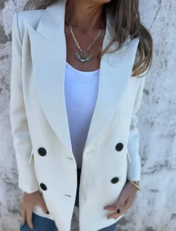 New Women's Blazer Work Button Solid Color Breathable OL Style Regular Fit Outerwear Long Sleeve Fall White S Women Blazers & Suits