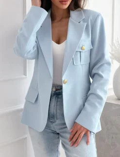 Women's Blazer Work Button Solid Color Casual / Daily Stylish Regular Fit Outerwear Long Sleeve Winter Black S Women Blazers & Suits