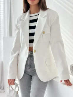 Women's Blazer Work Button Solid Color Casual / Daily Stylish Regular Fit Outerwear Long Sleeve Winter Black S Women Blazers & Suits