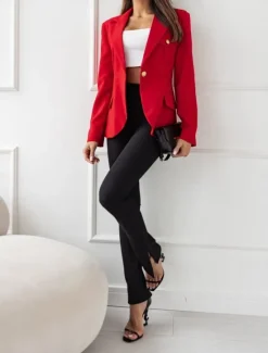 Women's Blazer Work Button Solid Color Casual / Daily Stylish Regular Fit Outerwear Long Sleeve Winter Black S Women Blazers & Suits