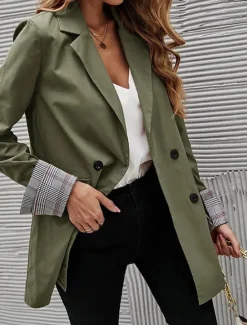 New Women's Blazer Work Button Solid Color Breathable OL Style Regular Fit Outerwear Long Sleeve Fall Blue S Women Blazers & Suits