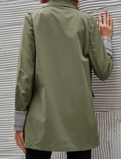 New Women's Blazer Work Button Solid Color Breathable OL Style Regular Fit Outerwear Long Sleeve Fall Blue S Women Blazers & Suits