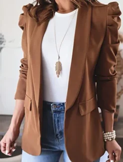 Hot Women's Blazer Work Pocket Solid Color Breathable OL Style Regular Fit Outerwear Long Sleeve Fall Black S Women Blazers & Suits